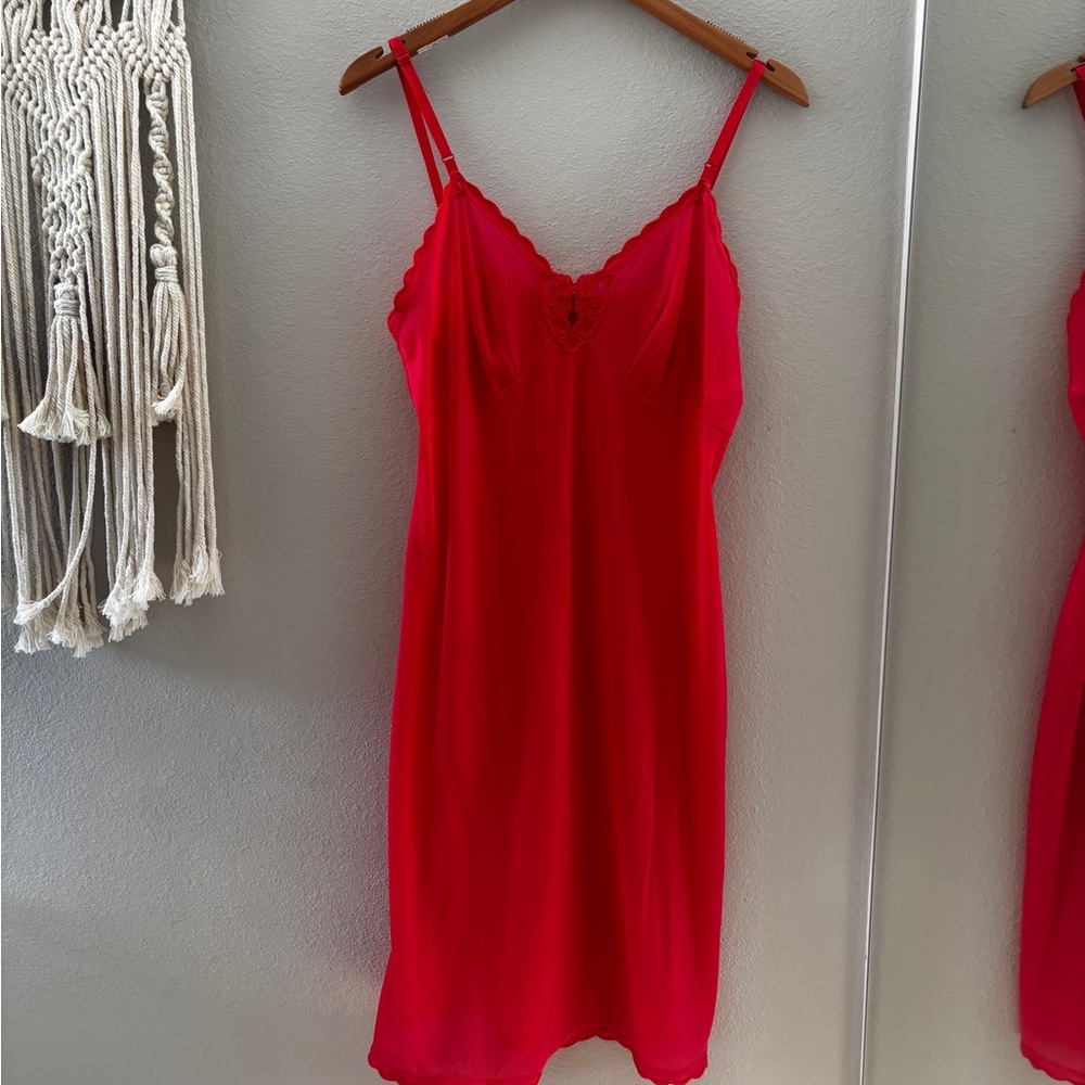 Vassarette Vibrant Red Slip Dress with Lace Detail
